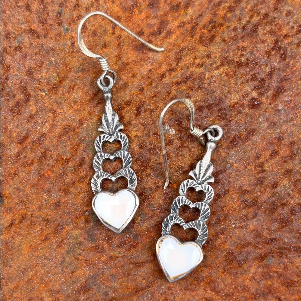 Vintage, Sterling Silver, Dangle, Heart Earrings